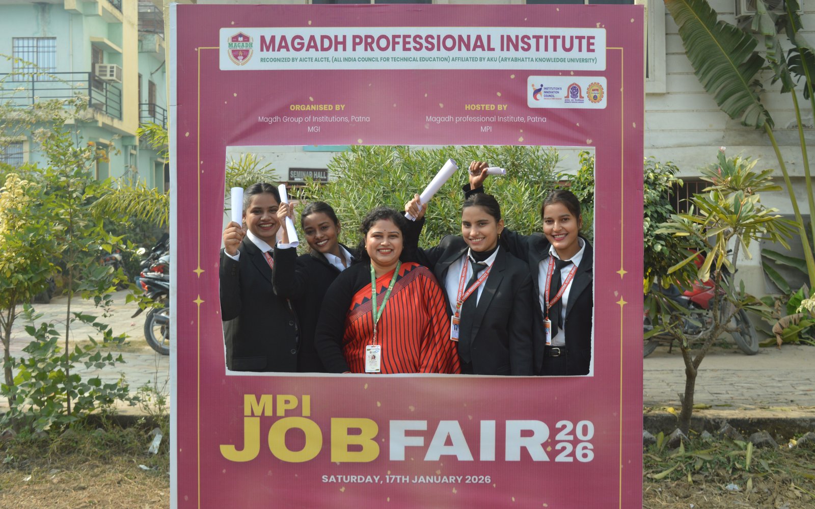 Recruiters interacting with students at job fair